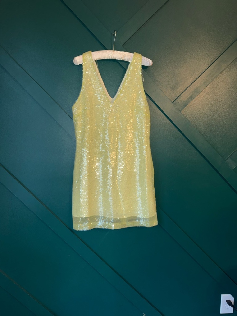 a new day Pale Lime Sequin V-Neck Mini Dress Party - Picture 3 of 8